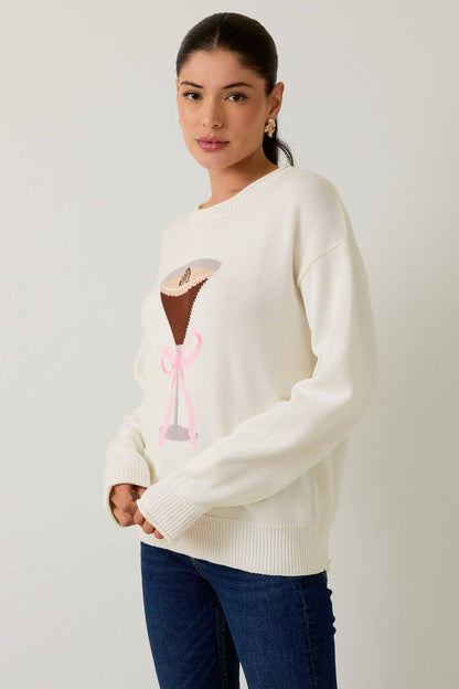 ROLL UP NECK ESPRESSO MARTINI GRAPHIC LT WEIGHT SWEATER