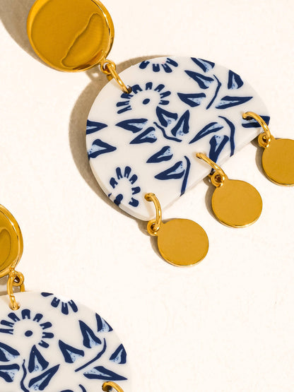 Bijoua 18K Gold Non-Tarnish Blue Porcelain Drop Earrings