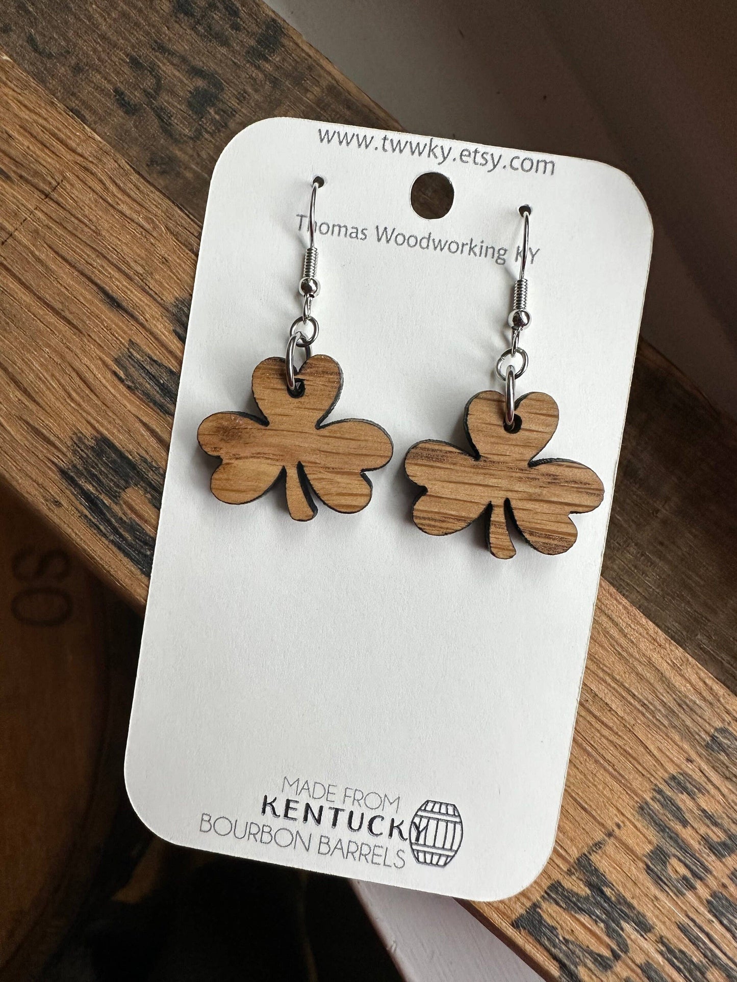 Kentucky Bourbon Barrel Shamrock Dangle Earrings