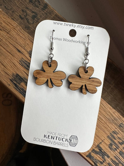 Kentucky Bourbon Barrel Shamrock Dangle Earrings