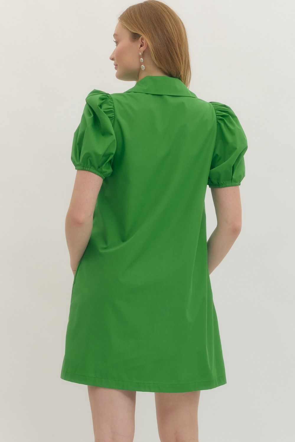 Green Collared Dress with Pleat Details