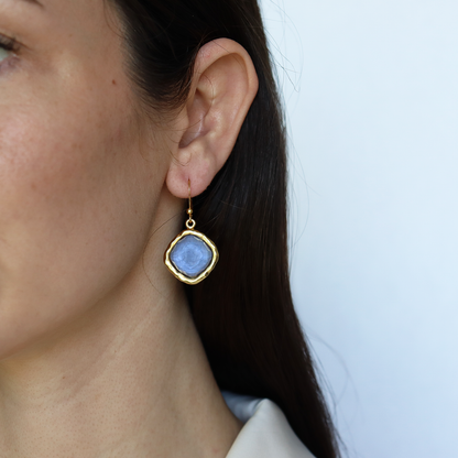 Mocha Stone Drop Earrings - 24K Gold Plated
