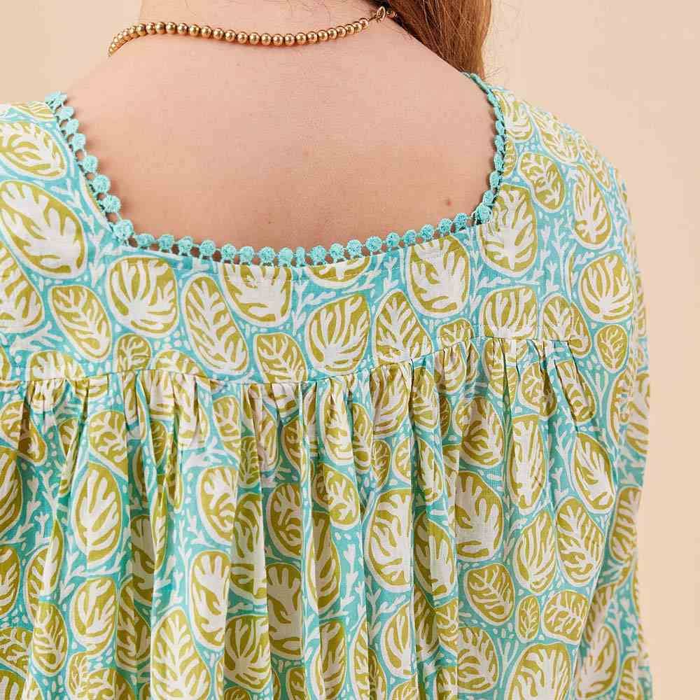 CORAL GARDEN OCEAN Dress with Bell Sleeve