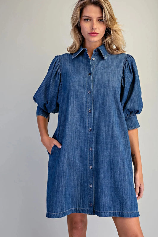 Puff Sleeve Denim Dress