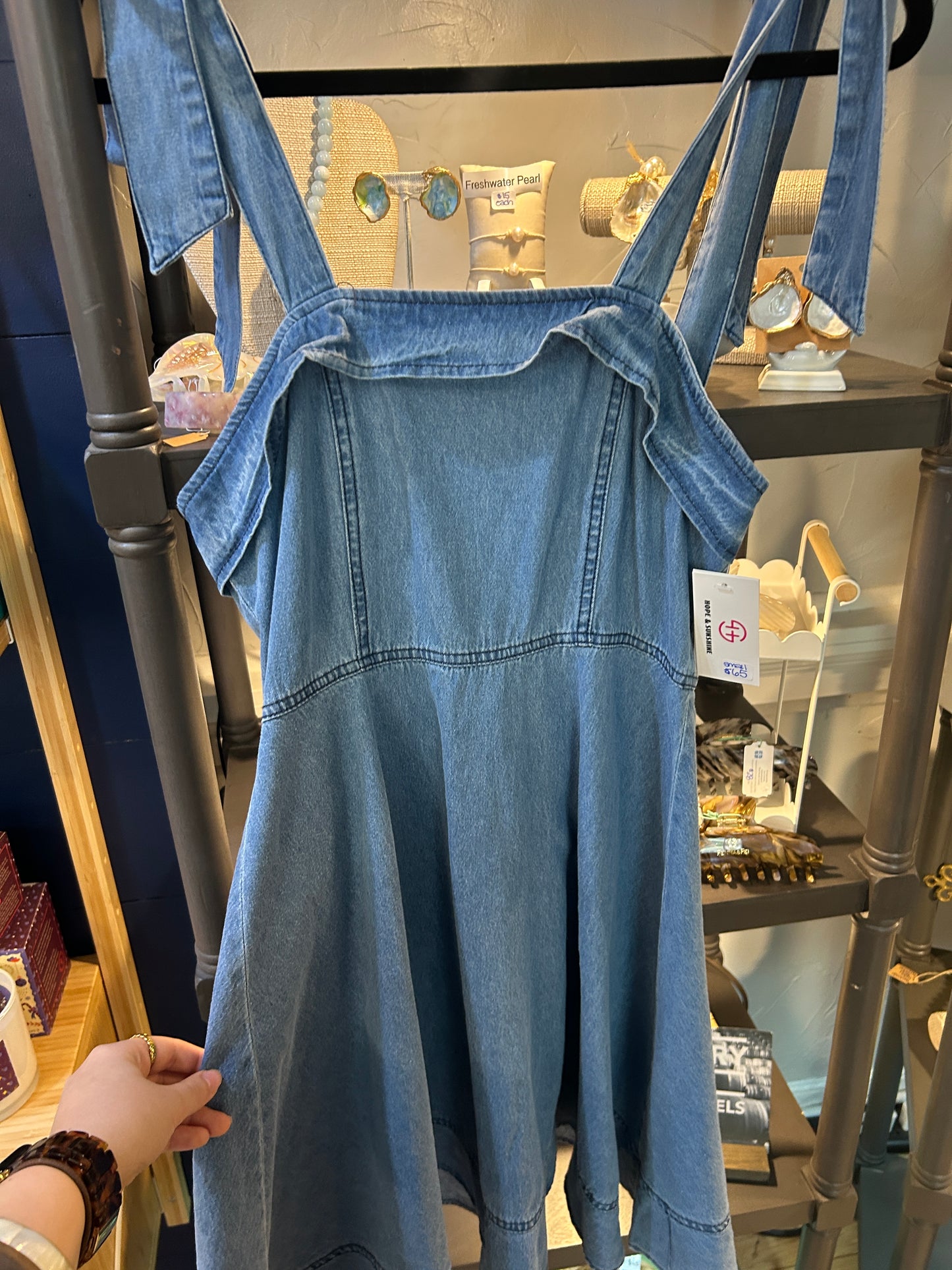 Denim Dress with Bow Straps