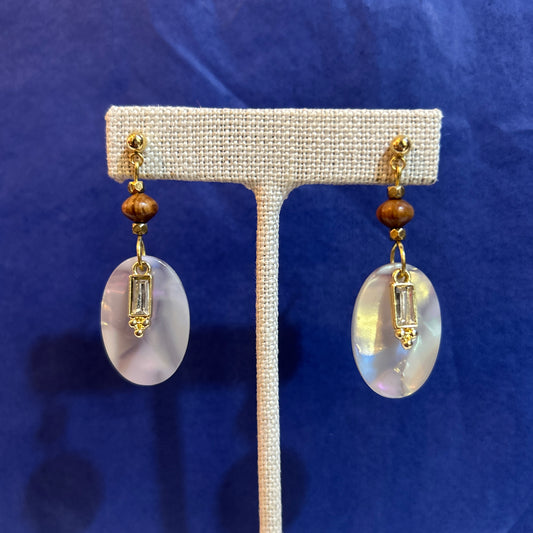 Smoke and Spirits Light Tortoise Earrings With Crystal Charm