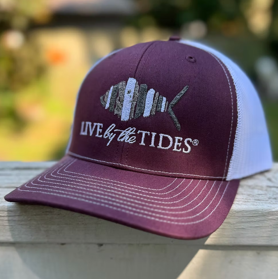 Live By The Tides Maroon and White Trucker Cap
