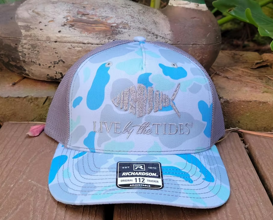 Live By The Tides Blue Camo Trucker Cap