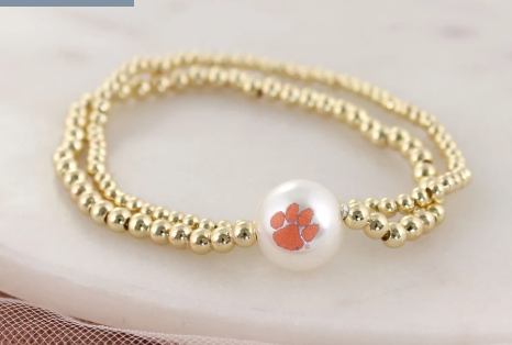 Collegiate Gold & Pearl Logo Stretch Bracelet Set
