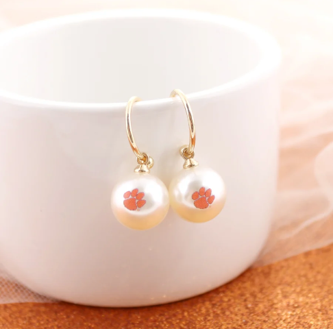 Collegiate Pearl Logo Hoop Earrings