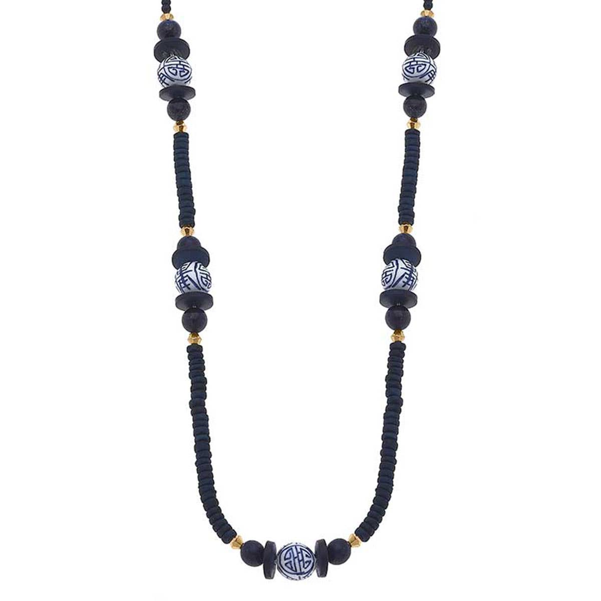Savoy Chinoiserie & Painted Wood Necklace in Navy