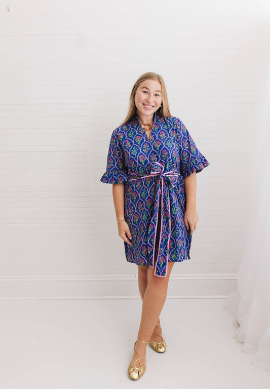 Resort Floral Block Print Mini Caftan | Midnight Chapel