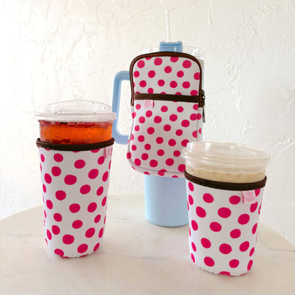 Coffee Cup Cover - Pink Polka Dots - Iced Drink Sleeve