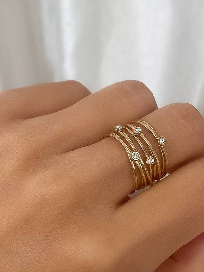 18K Gold Vintage Multi-Band Pearl/CZ Ring Mireth