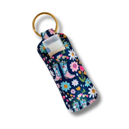 Lip Balm / Lip Stick Keychain Holder - Boots & Bouquets