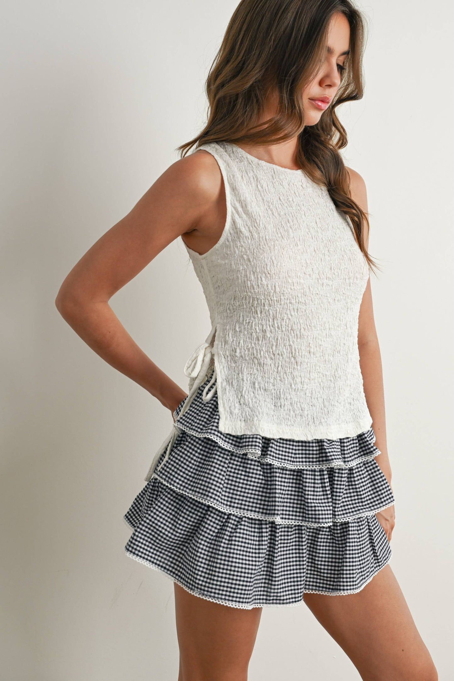 Ivory Texture Side Tie Top