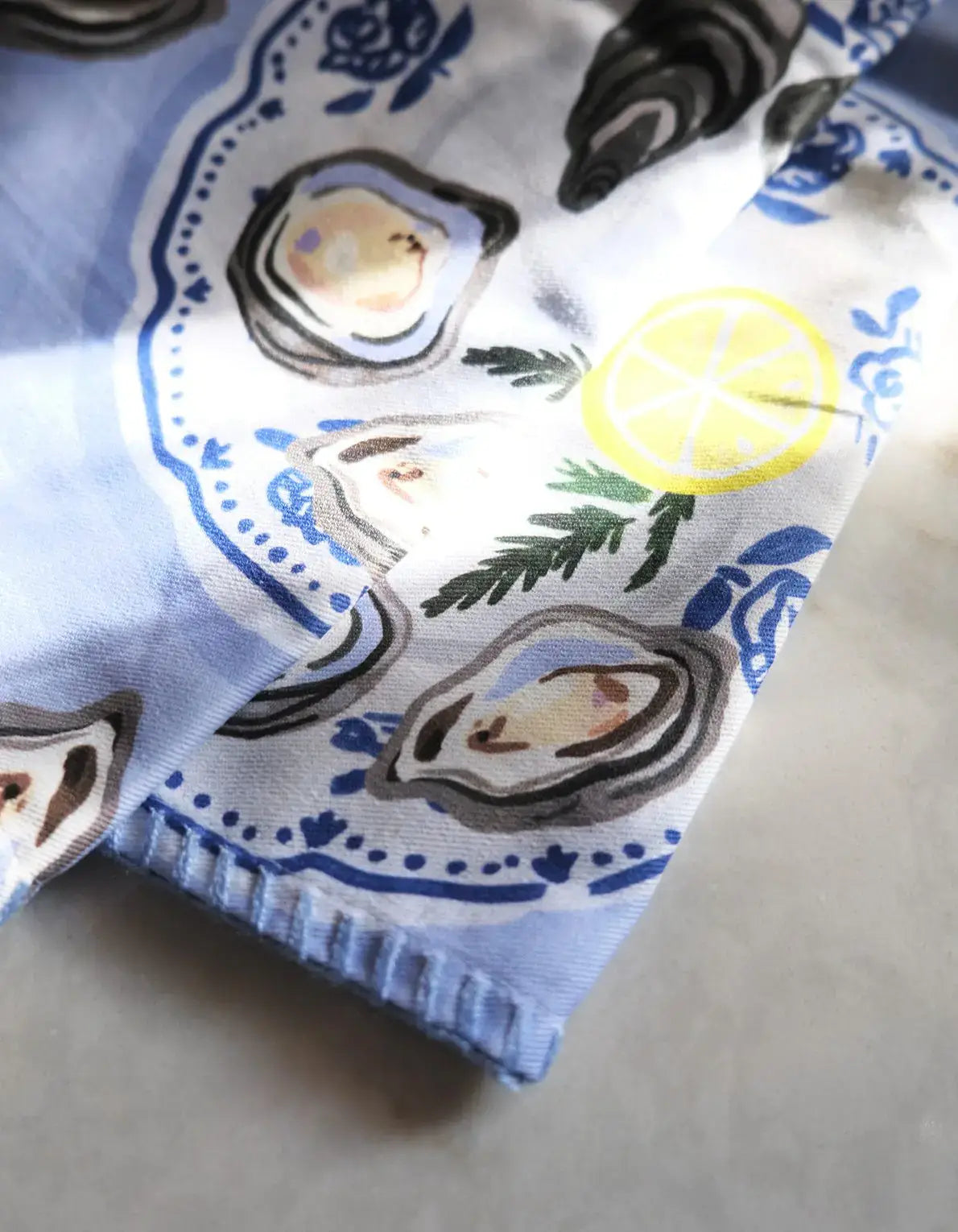 Oysters Tea Towel with Embroidered Detail