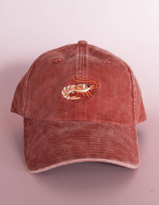 Shrimp Embroidered Hat, Washed Brick Color