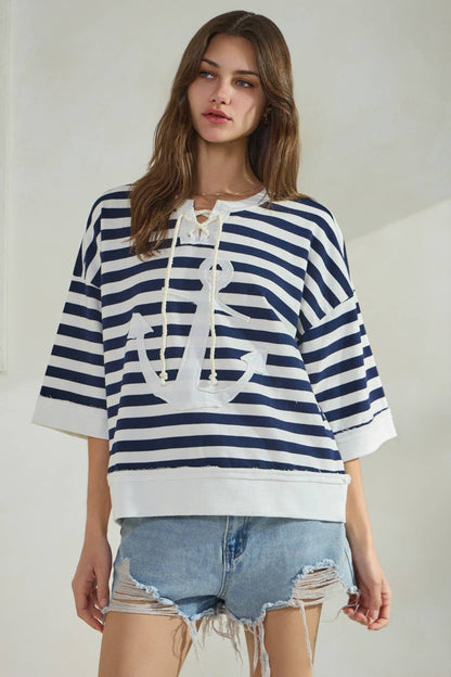 Marine Striped French Terry Pullover