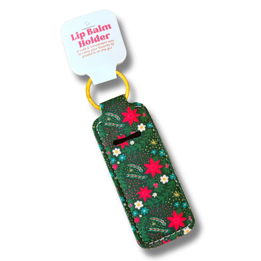 Lip Balm Keychain Holder - Holiday Poinsettia Print