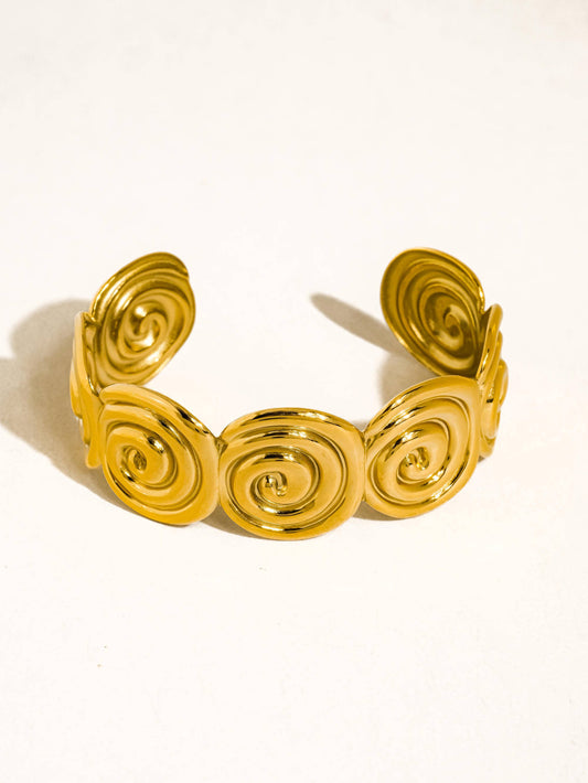 Kaelen 18K Gold Non-Tarnish Spiral Design Cuff Bracelet