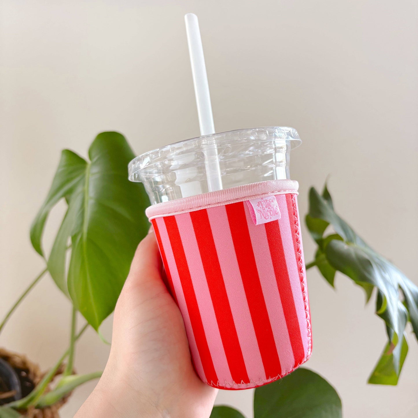 Coffee Cup Cover - Pink & Red - Iced Drink Sleeve