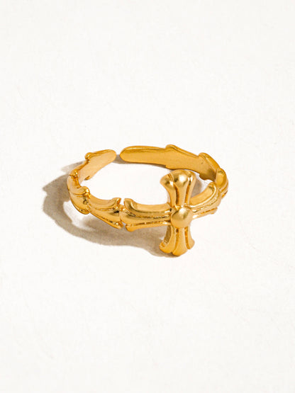 Ruth 18K Gold Vintage Adjustable Cross Ring
