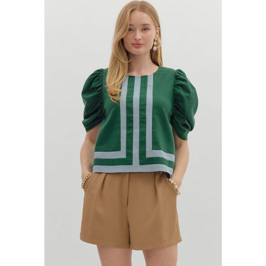 Solid Striped Elbow Length Draped Sleeve Top