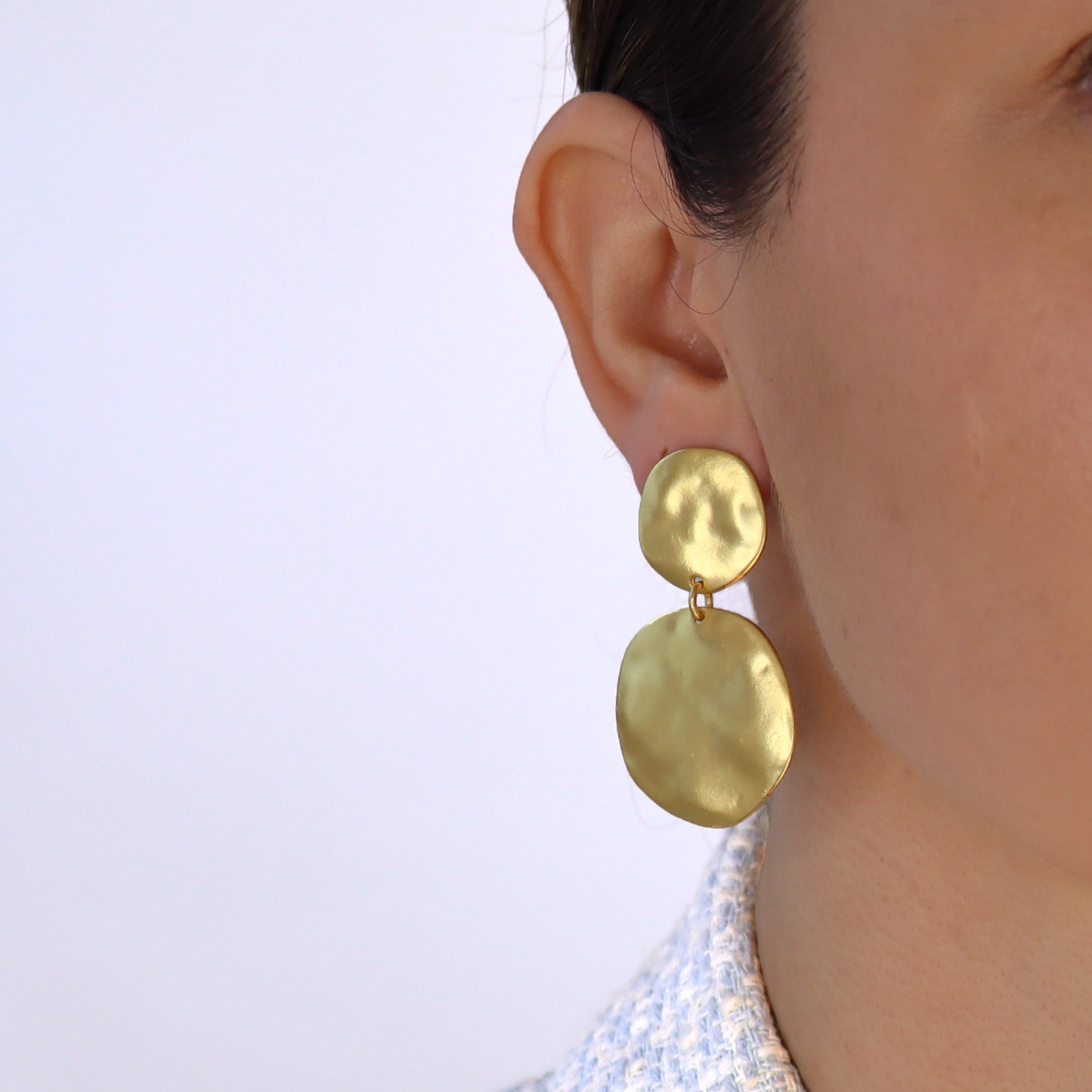 Irregular Discs Clip-On Dangle Earrings - 24K Gold Plated