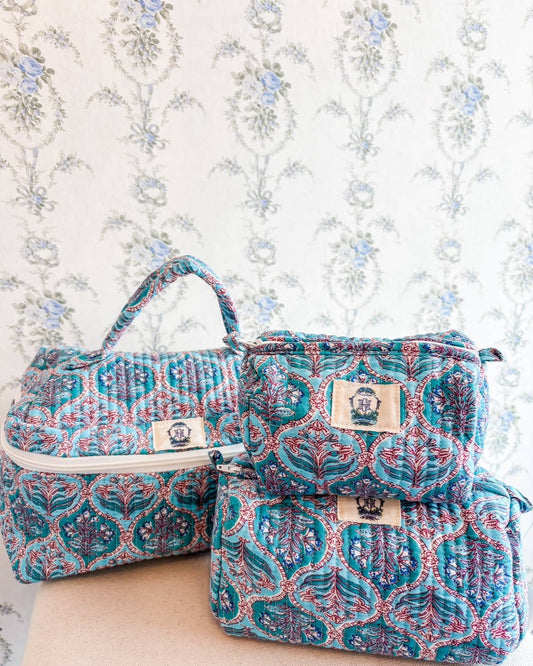 Blue Trellis Dream Quilted Cosmetic Bags