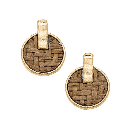 Danielle Raffia Stud Earrings in Brown