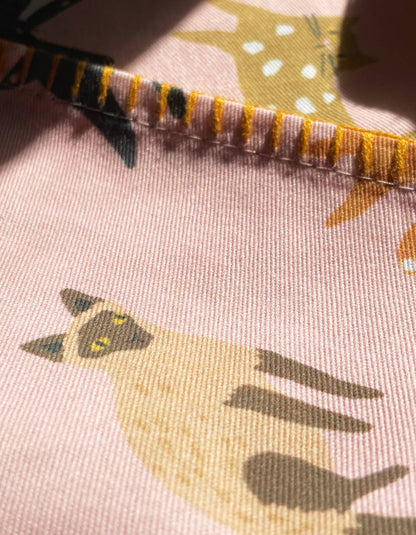 Cotton Tea Towel with Embroidered Detail | Cats