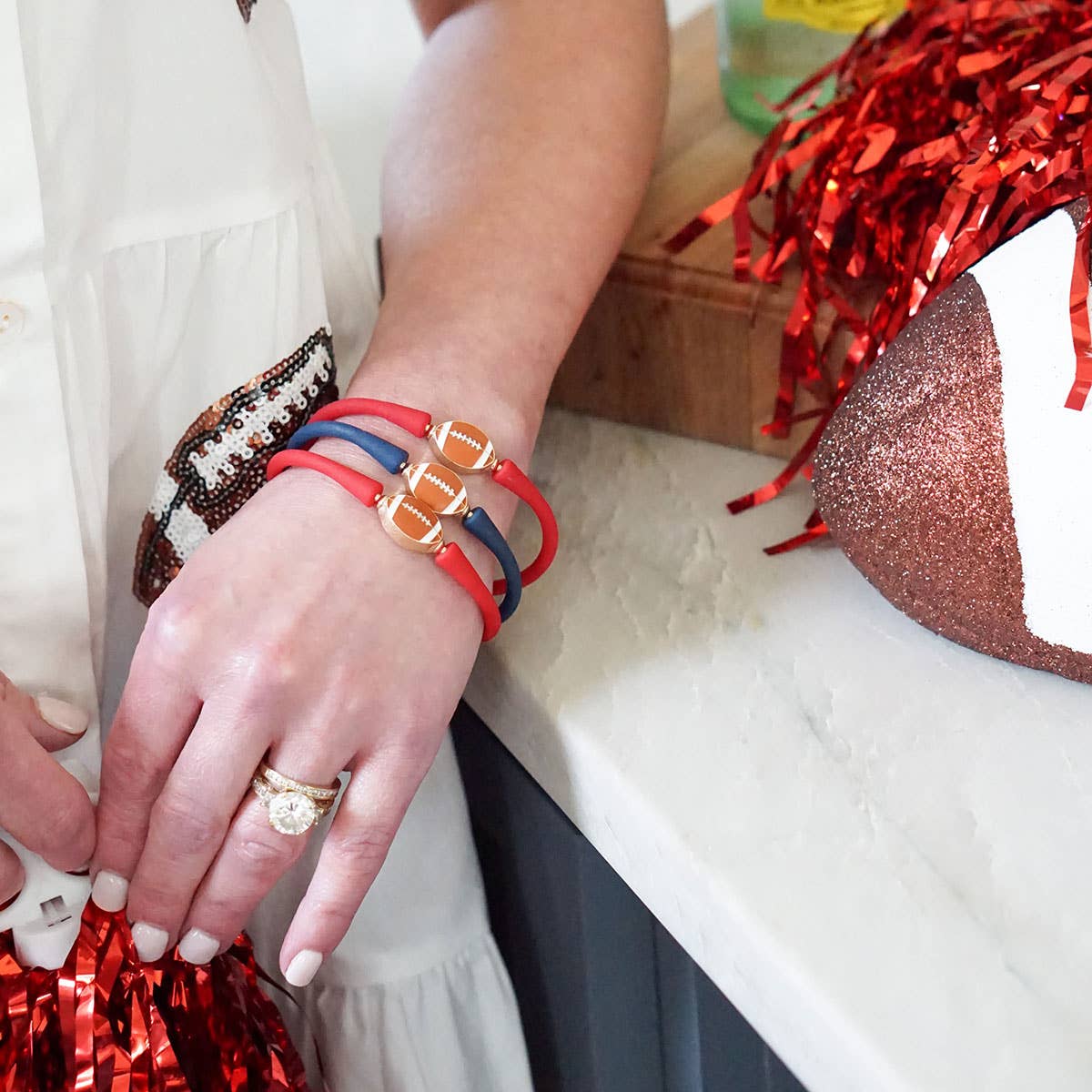 Enamel Football Silicone Bali Bracelet
