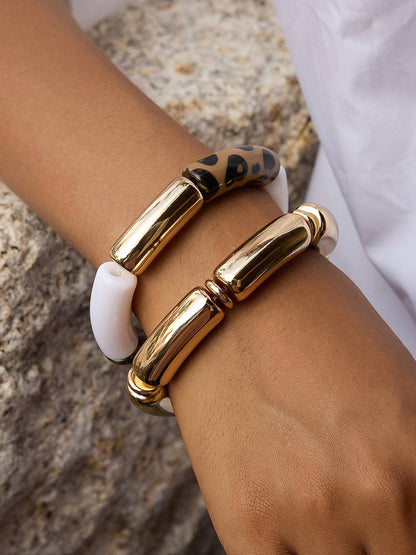 Aira 18K Gold Non-Tarnish Chunky Leopard Resin Bangle Set