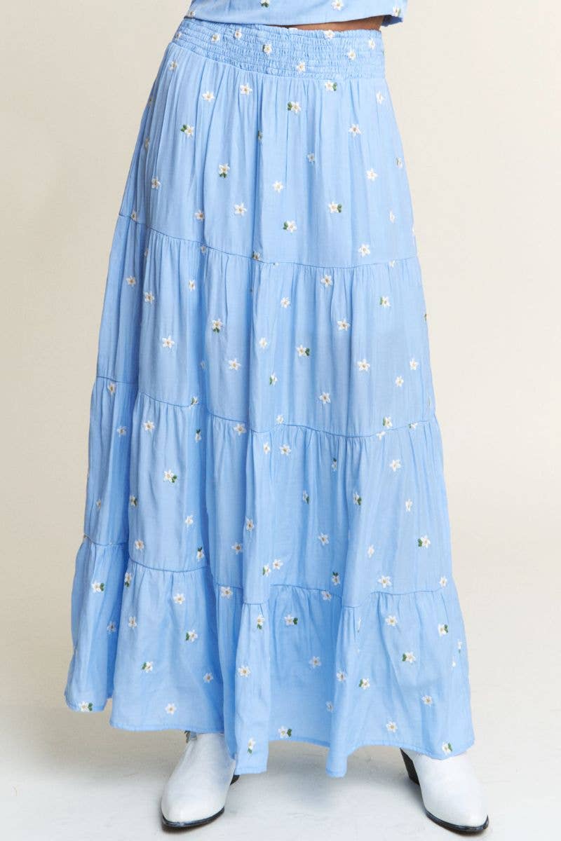 Tiered Floral Embroidered Side Slit Skirt