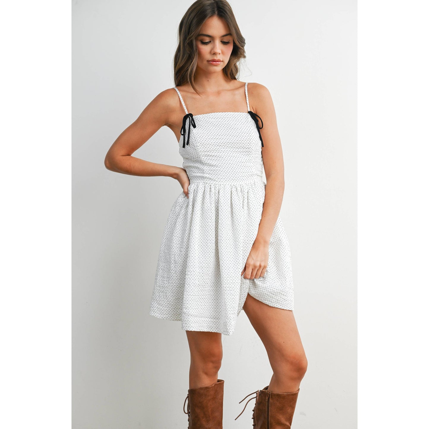 Polka Dot Thin Strap Fit & Flare Dress
