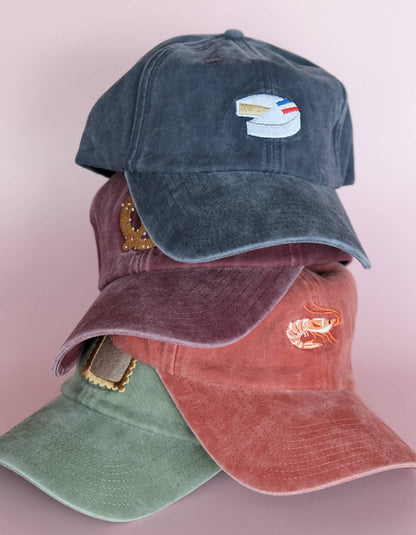 Shrimp Embroidered Hat, Washed Brick Color