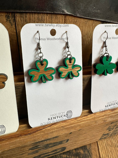 Kentucky Bourbon Barrel Shamrock Dangle Earrings