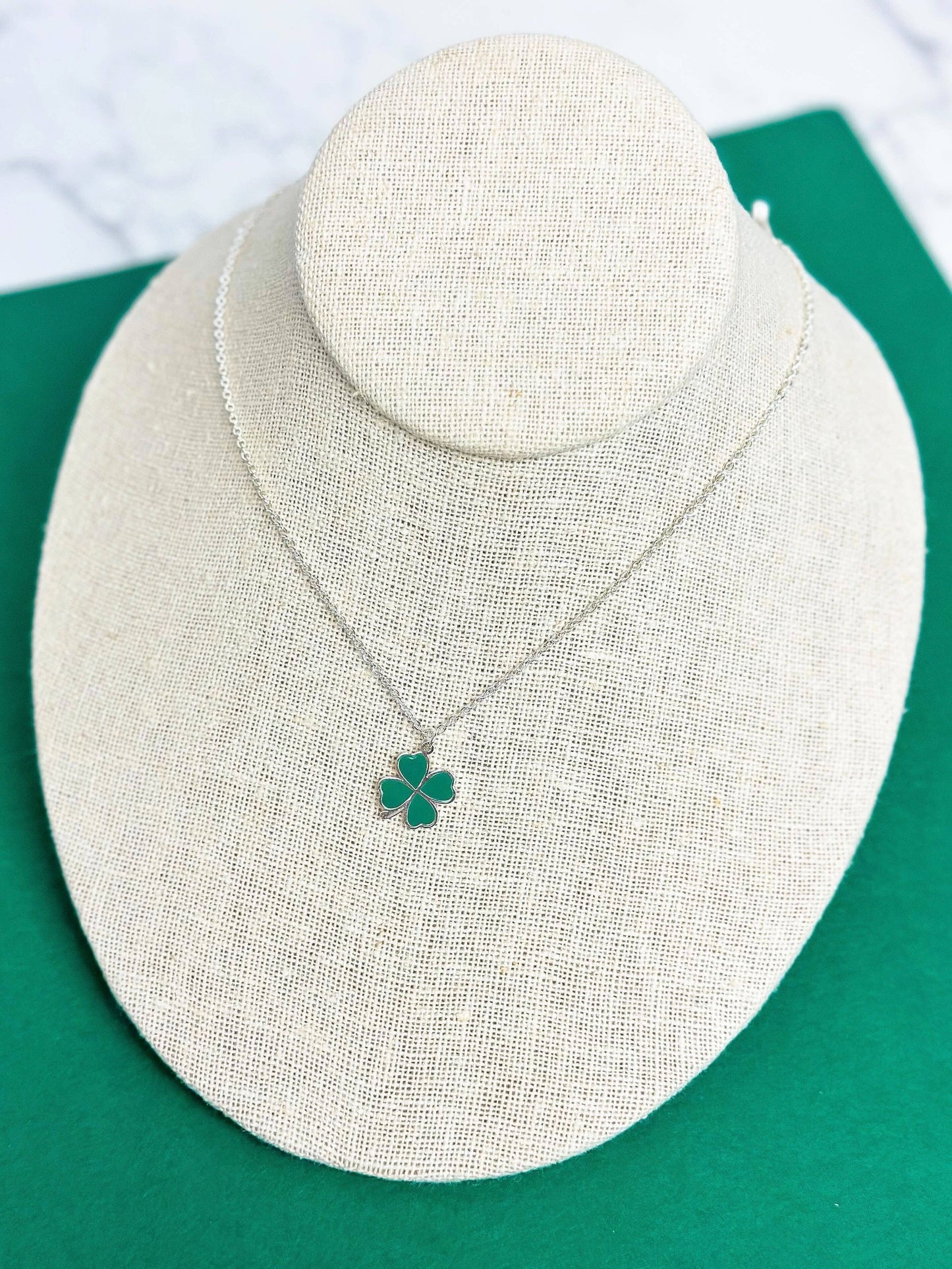 Enamel Clover Pedant Necklace - Silver