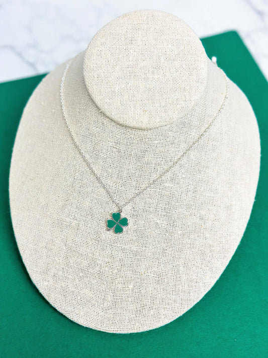 Enamel Clover Pedant Necklace - Silver