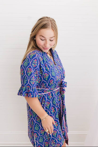 Resort Floral Block Print Mini Caftan | Midnight Chapel
