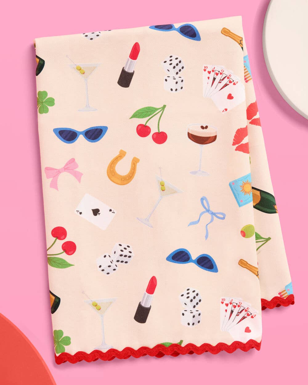 Cute Girl Tea Towel - cherry & martini - cotton