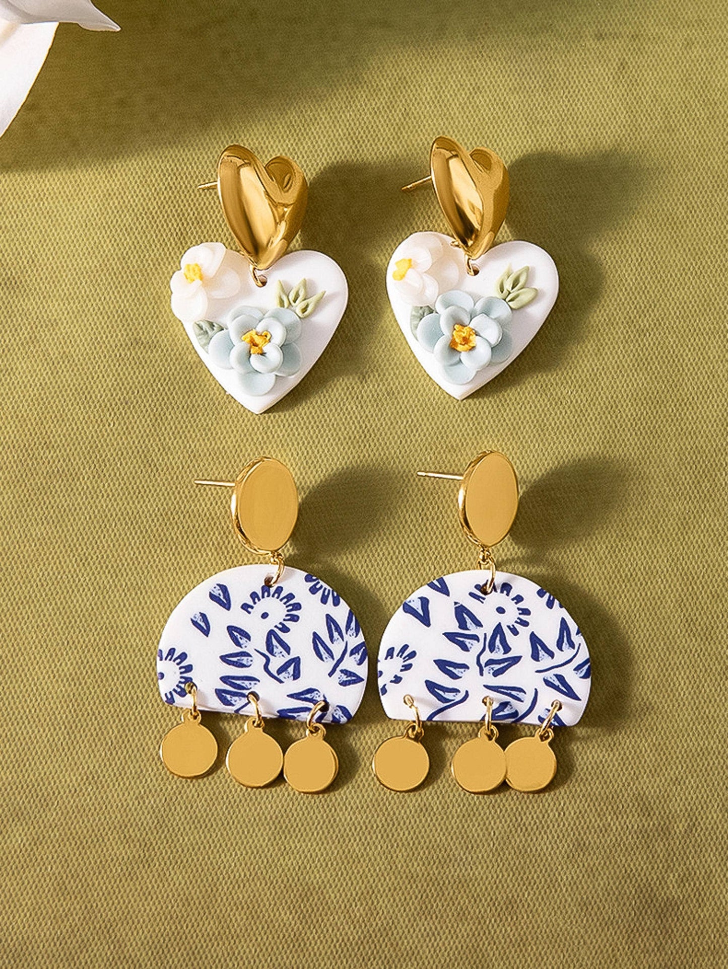 Bijoua 18K Gold Non-Tarnish Blue Porcelain Drop Earrings