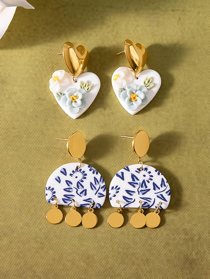 Bijoua 18K Gold Non-Tarnish Blue Porcelain Drop Earrings