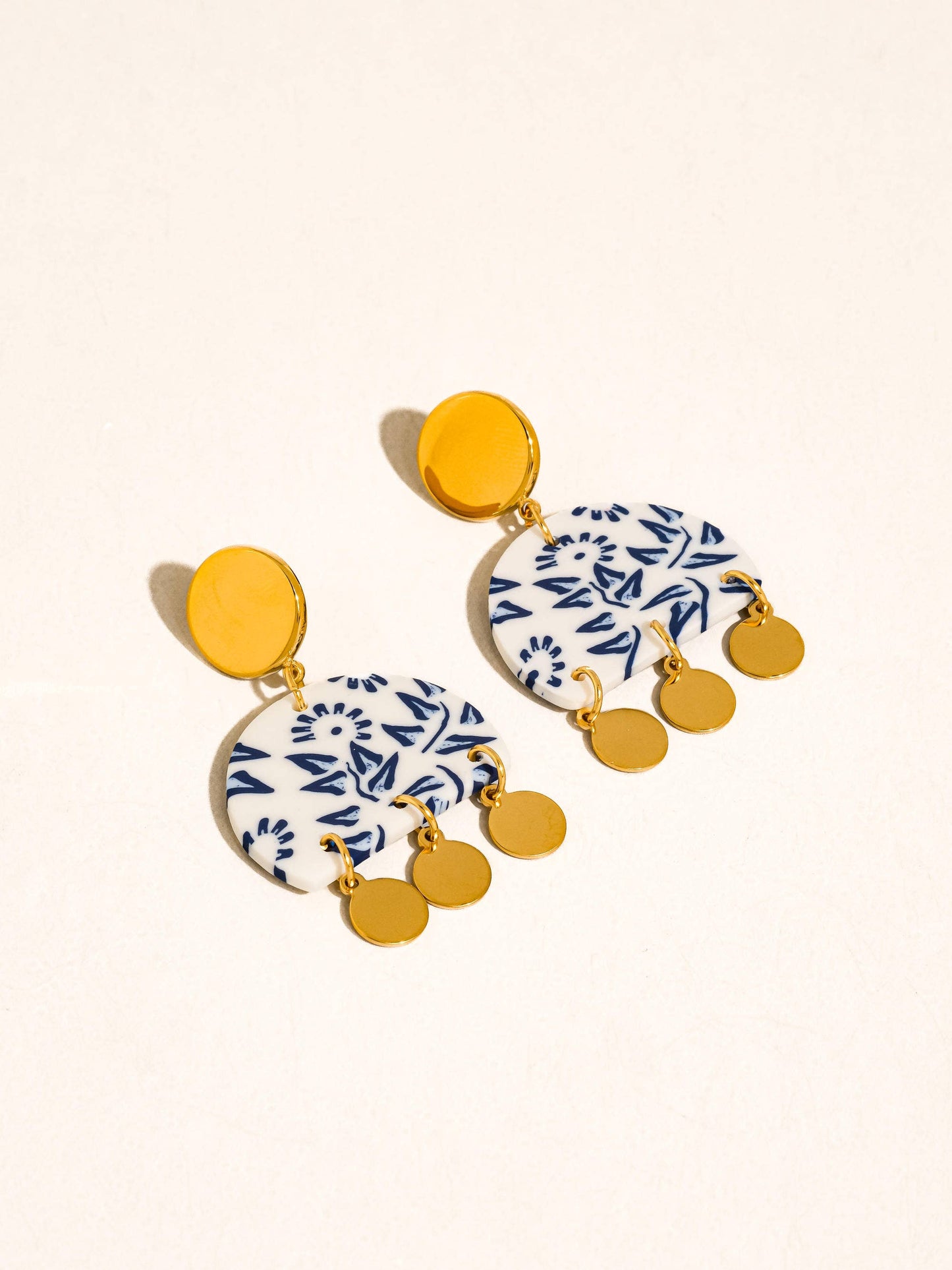 Bijoua 18K Gold Non-Tarnish Blue Porcelain Drop Earrings