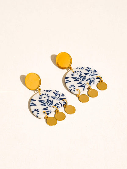 Bijoua 18K Gold Non-Tarnish Blue Porcelain Drop Earrings