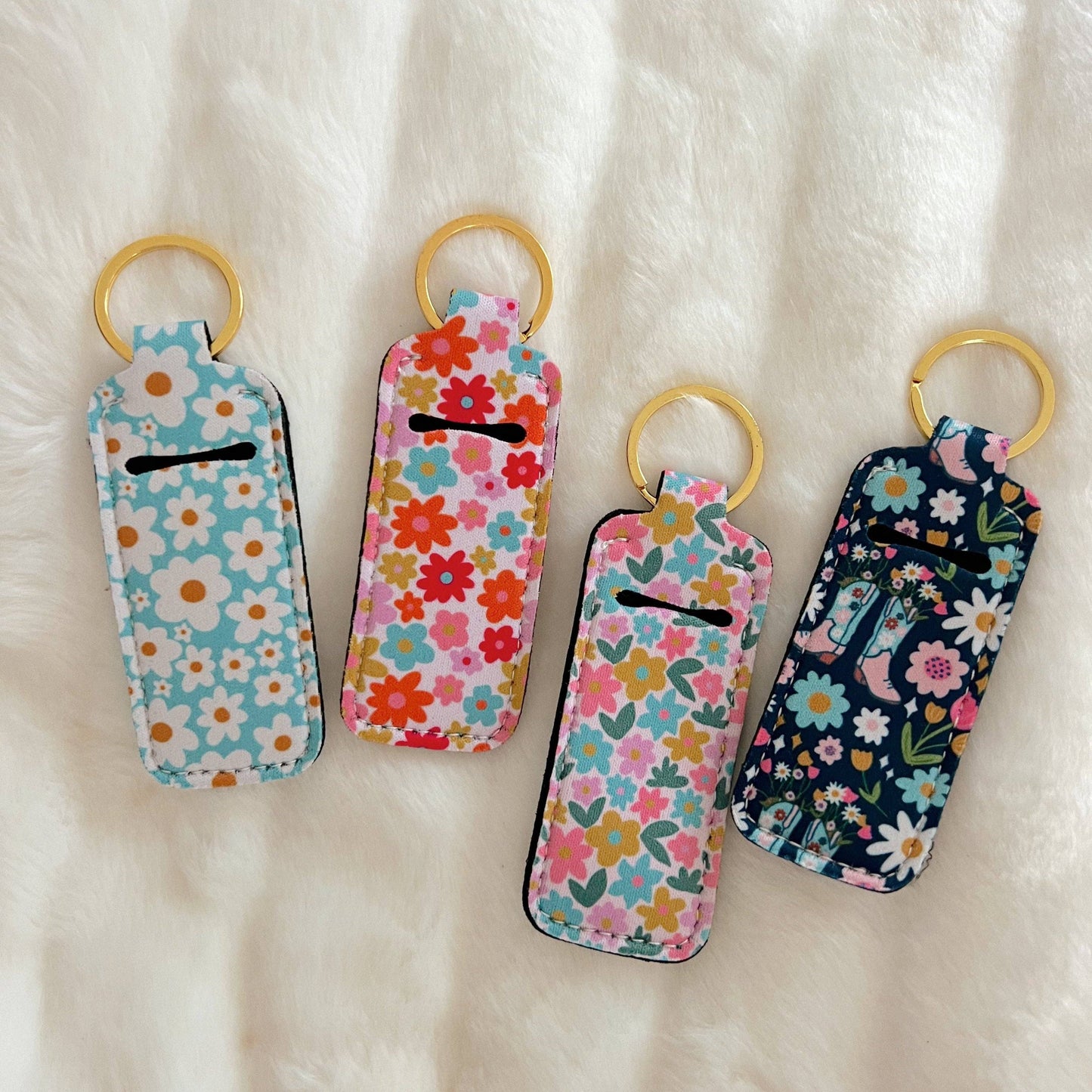 Lip Balm / Lip Stick Keychain Holder - Boots & Bouquets