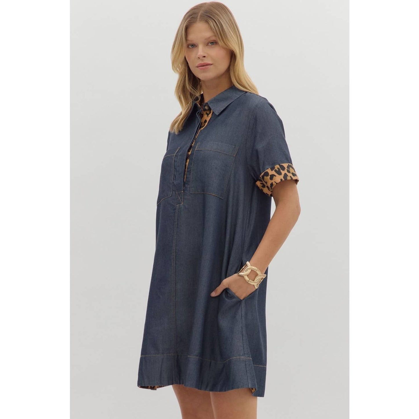 Chambray Collar Mini Dress