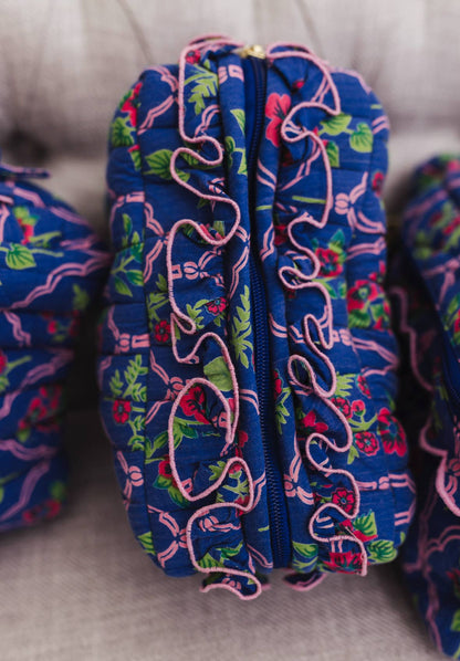 Midnight Luxe | Quilted Ruffle Cosmetic Bags