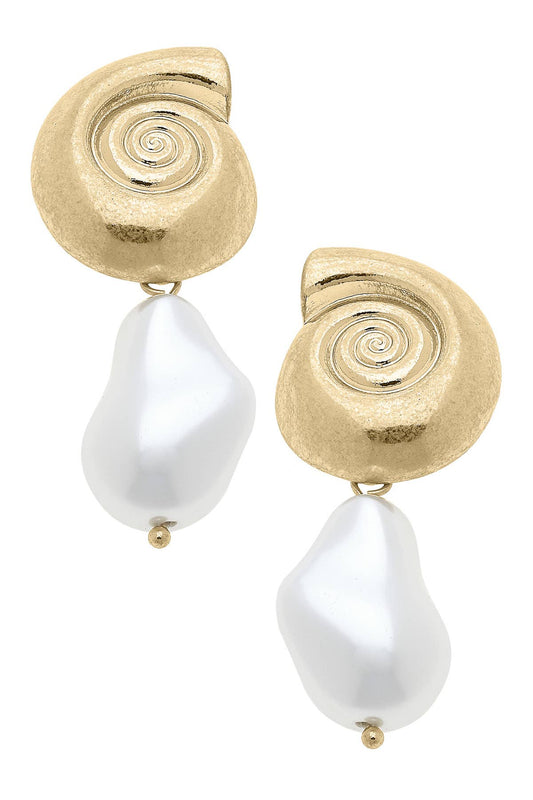 Cordelia Pearl Drop Earrings in Shiny Gold